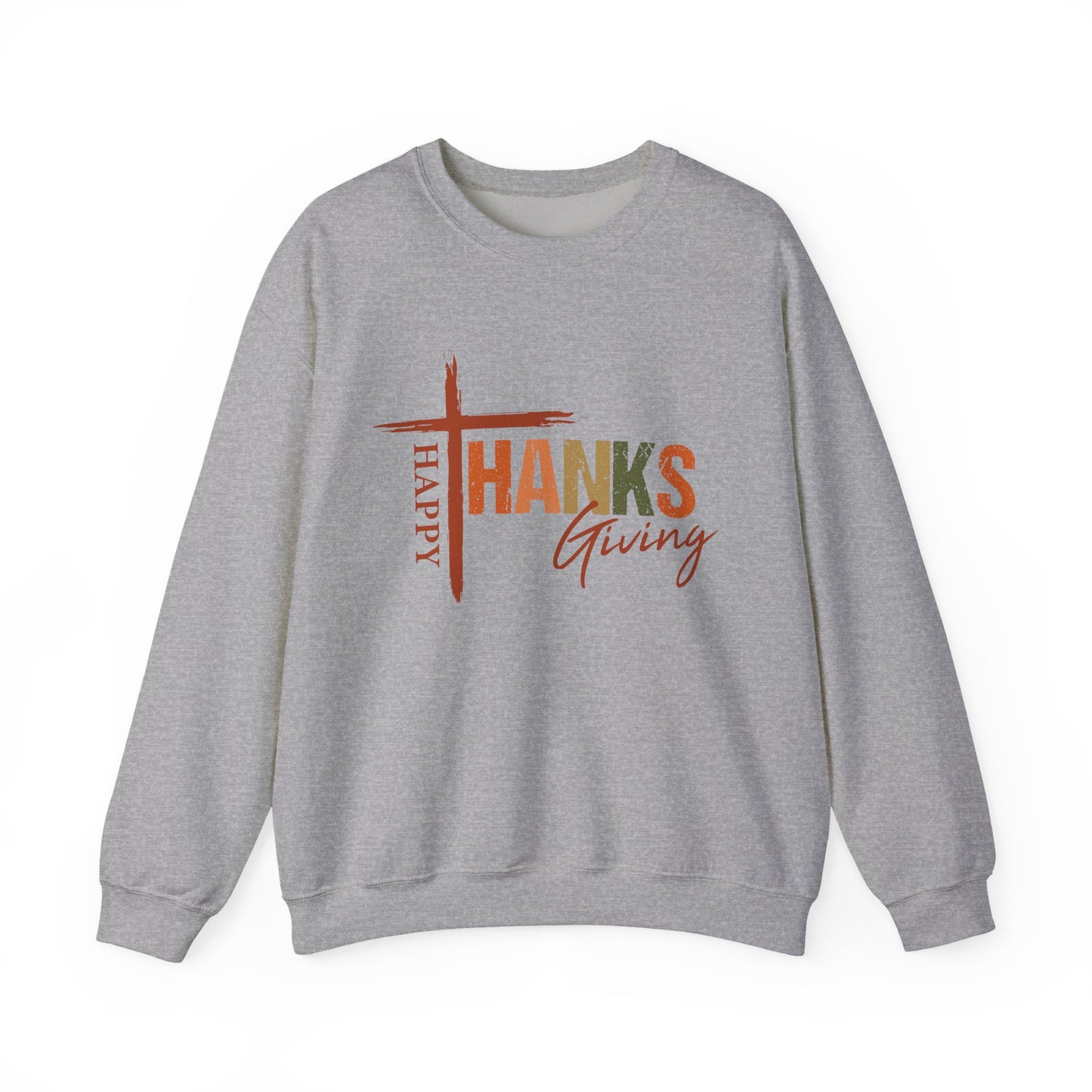 Happy Thanksgiving Cross Typography Sweatshirt | Thanksgiving Sweatshirt