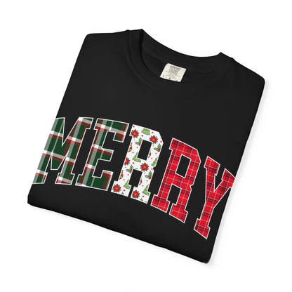 Merry Christmas T-shirt | Xmas Tees |  Xmas Gift Idea | Cute Winter Holiday Outfit | Patchwork Merry Christmas