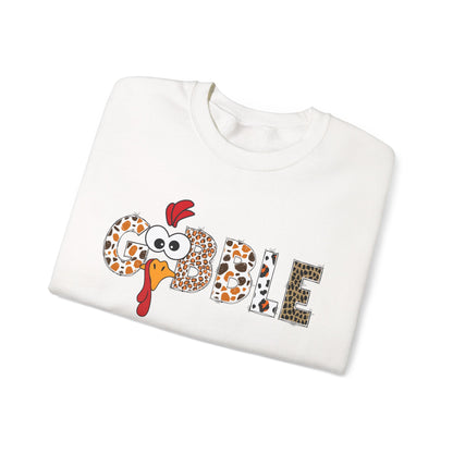 Gobble Turkey Lettering sweatshirt | Thanksgiving turkey leopard print