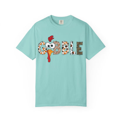 Gobble Turkey Graphic T-shirt | Thanksgiving Turkey Shirt, Leopard Print Letters