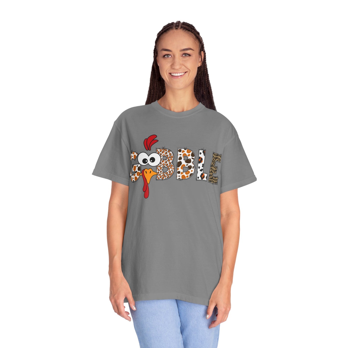 Gobble Turkey Graphic T-shirt | Thanksgiving Turkey Shirt, Leopard Print Letters
