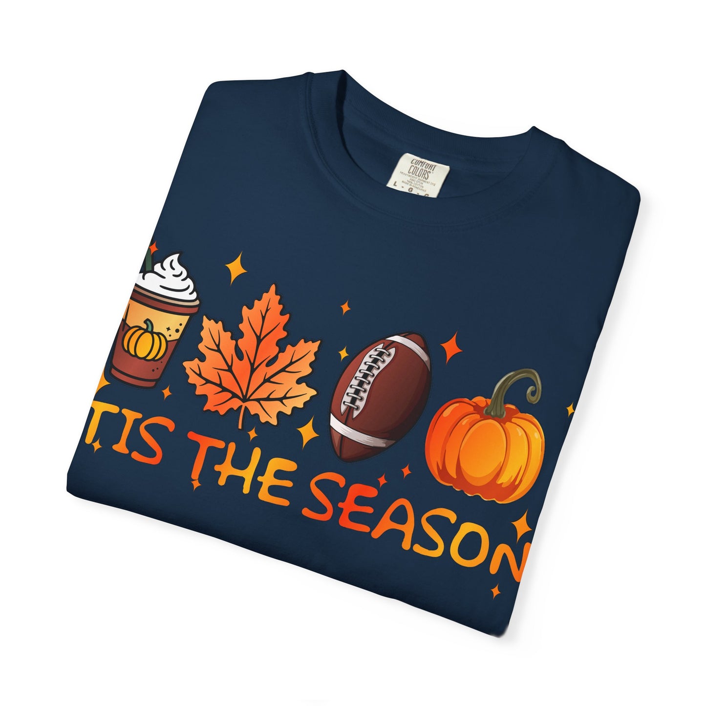 Tis The Season autumn icons T-shirt | coffee leaf football pumpkin