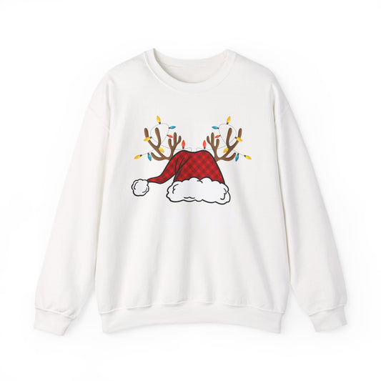 Santa Hat with Reindeer Christmas Tee | Personalized Christmas Sweatshirt | Kids Holiday Shirt | Winter Family Matching
