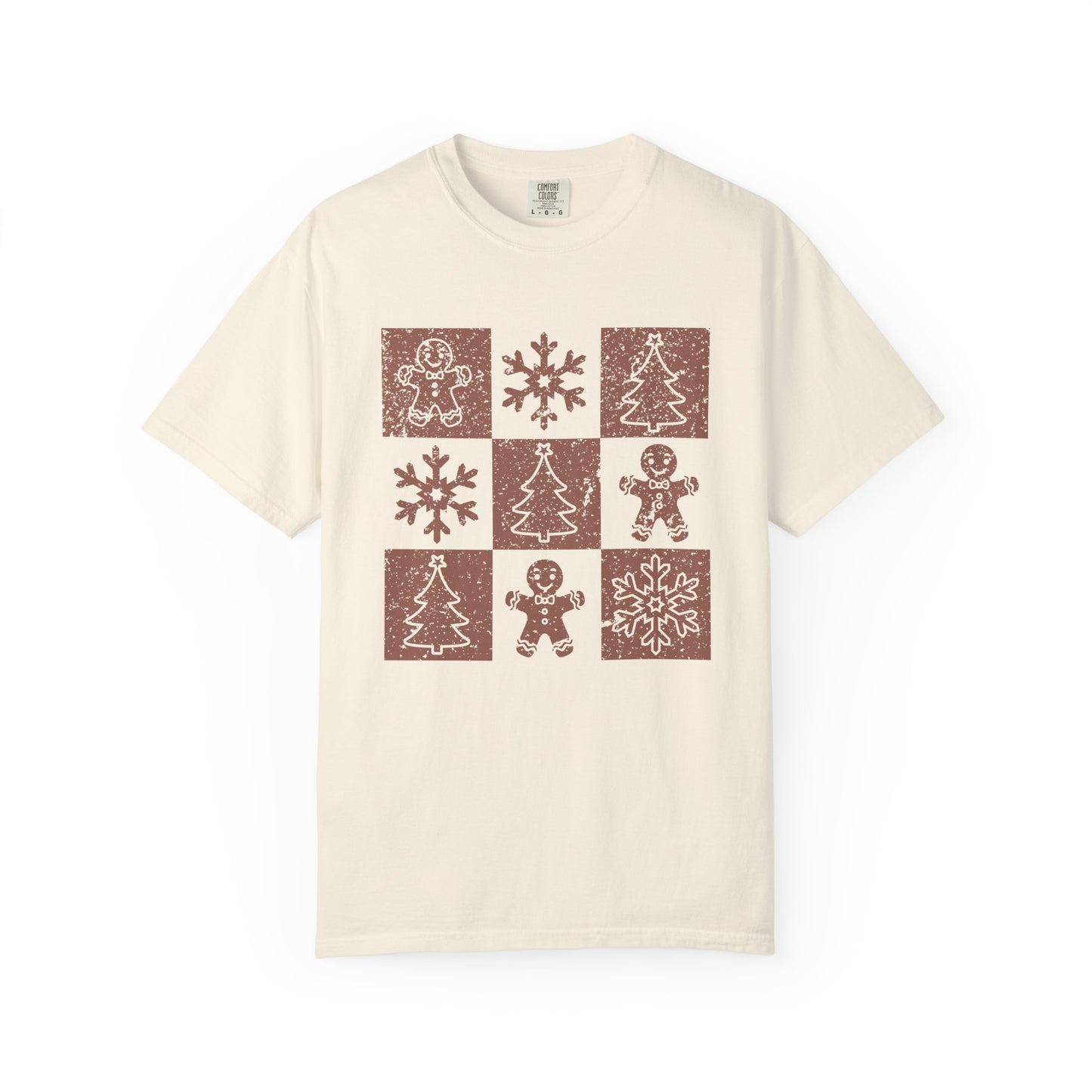 Checkered Gingerbread T-shirt | Retro Tree, Snowlake & Gingerbread tees for Women | Distressed Christmas Shirt | Funny Christmas Outfit
