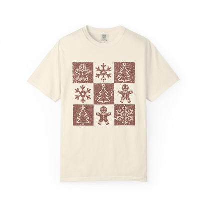 Checkered Gingerbread T-shirt | Retro Tree, Snowlake & Gingerbread tees for Women | Distressed Christmas Shirt | Funny Christmas Outfit