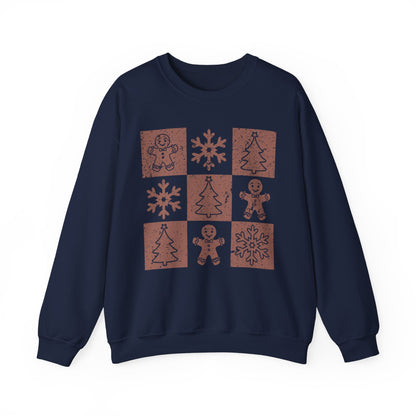 Checkered Gingerbread Sweatshirt | Retro Tree, Snowlake & Gingerbread Sweater for Men | Distressed Christmas Sweatshirt