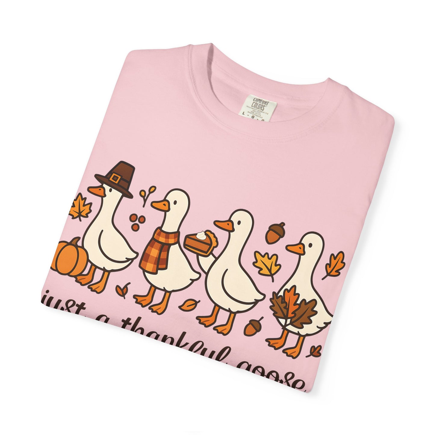 Thankful Goose Illustration T-shirt | Thanksgiving Fall Ducks Pumpkins Leaves