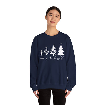 Christmas Trees Sweatshirt |  Merry & Bright Holiday Outfit | Retro Merry Christmas Holiday Gift | Xmas Winter Sweatshirt