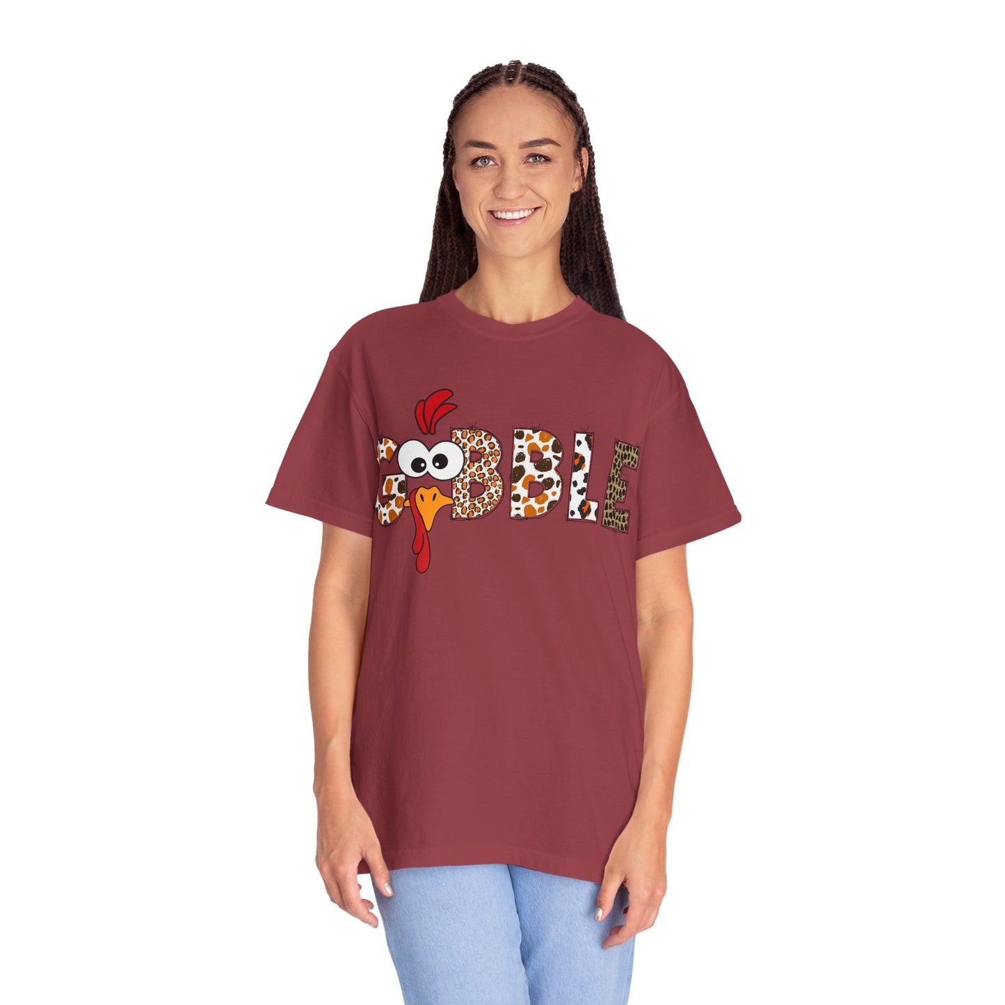 Gobble Turkey Graphic T-shirt | Thanksgiving Turkey Shirt, Leopard Print Letters