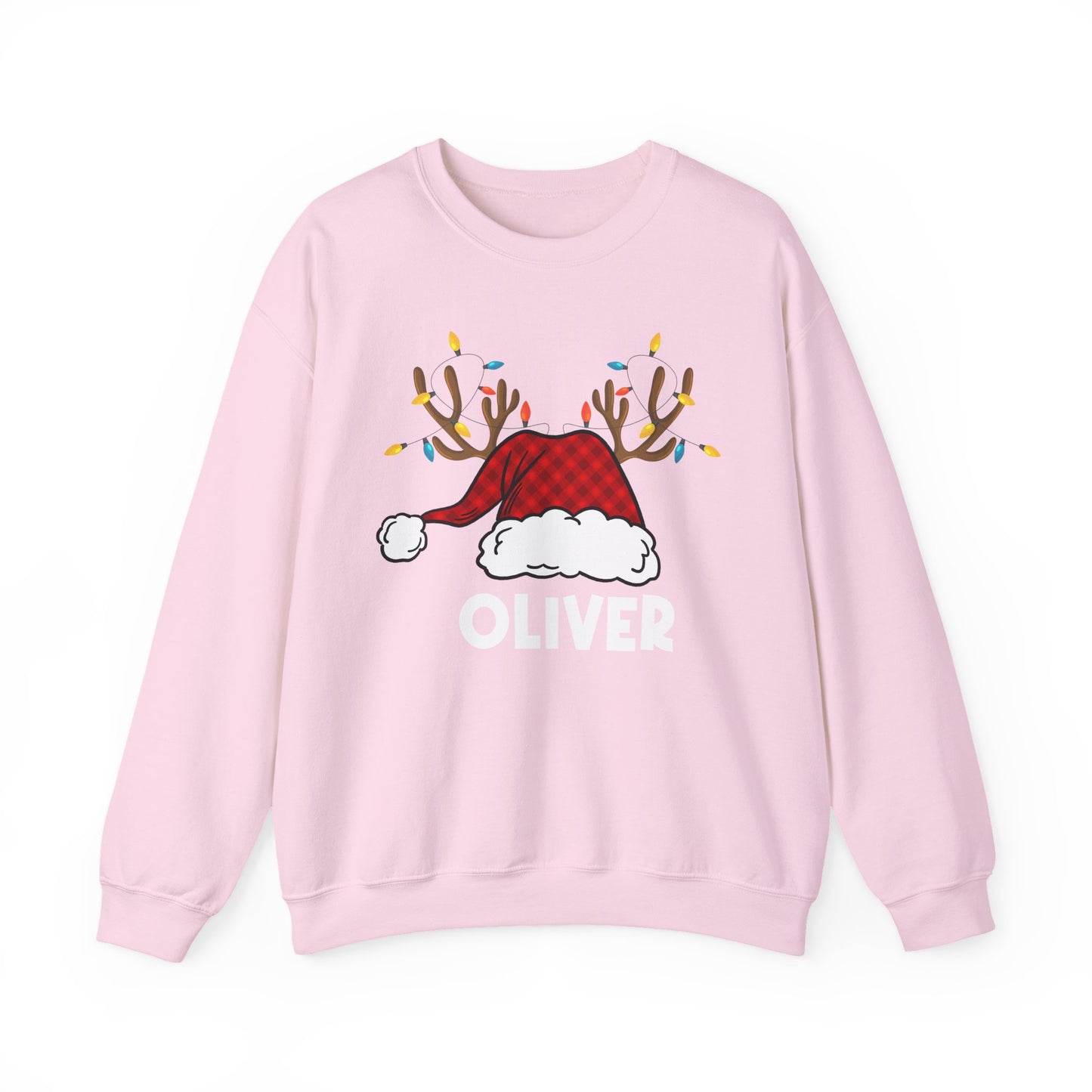 Santa Hat with Reindeer Christmas Tee | Personalized Christmas Sweatshirt | Kids Holiday Shirt | Winter Family Matching