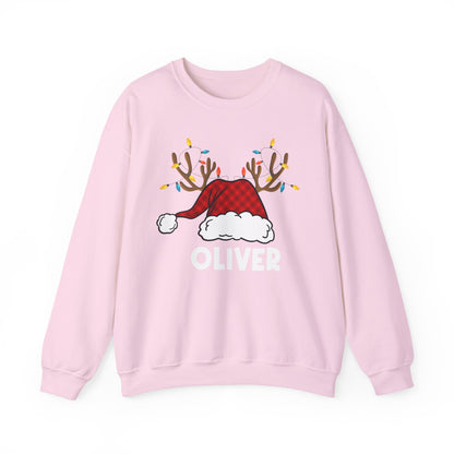 Santa Hat with Reindeer Christmas Tee | Personalized Christmas Sweatshirt | Kids Holiday Shirt | Winter Family Matching