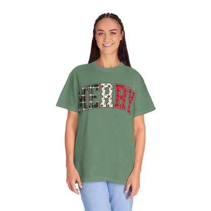 Merry Christmas T-shirt | Xmas Tees |  Xmas Gift Idea | Cute Winter Holiday Outfit | Patchwork Merry Christmas