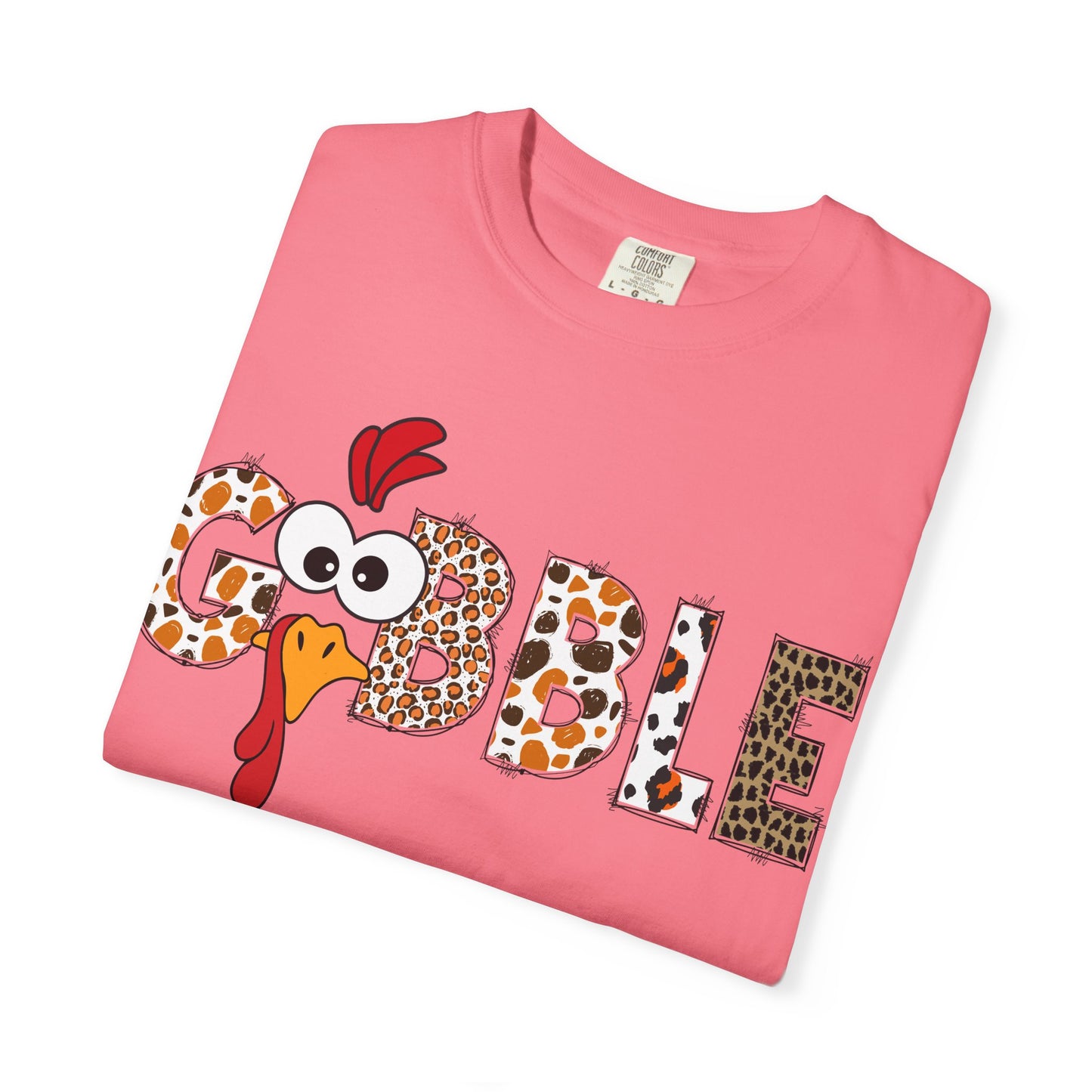 Gobble Turkey Graphic T-shirt | Thanksgiving Turkey Shirt, Leopard Print Letters