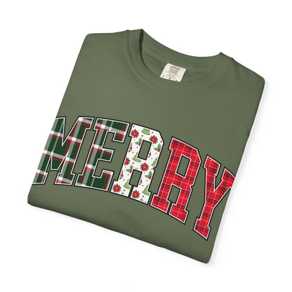Merry Christmas T-shirt | Xmas Tees |  Xmas Gift Idea | Cute Winter Holiday Outfit | Patchwork Merry Christmas