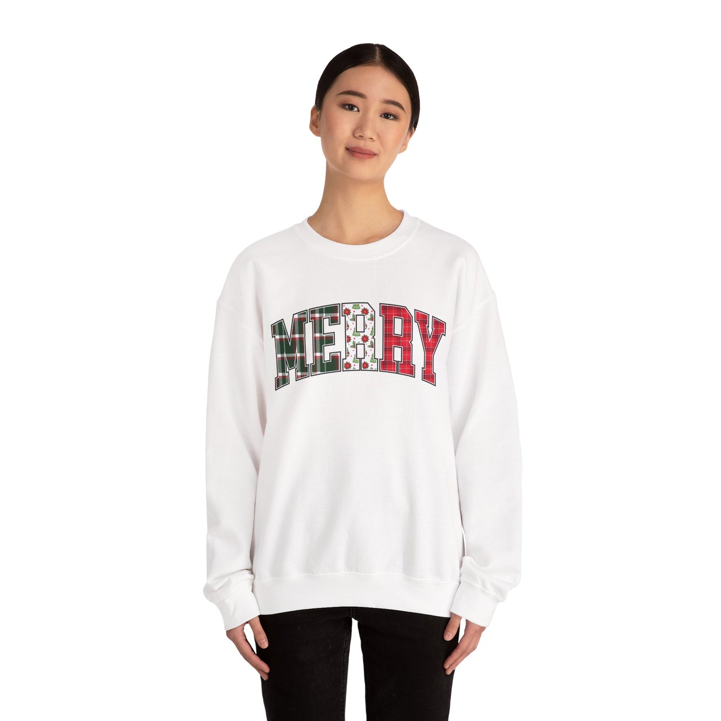 Merry Christmas Sweatshirt | Christmas Family crewneck |  Xmas Gift Idea | Cute Winter Holiday Sweater | Patchwork Merry Christmas