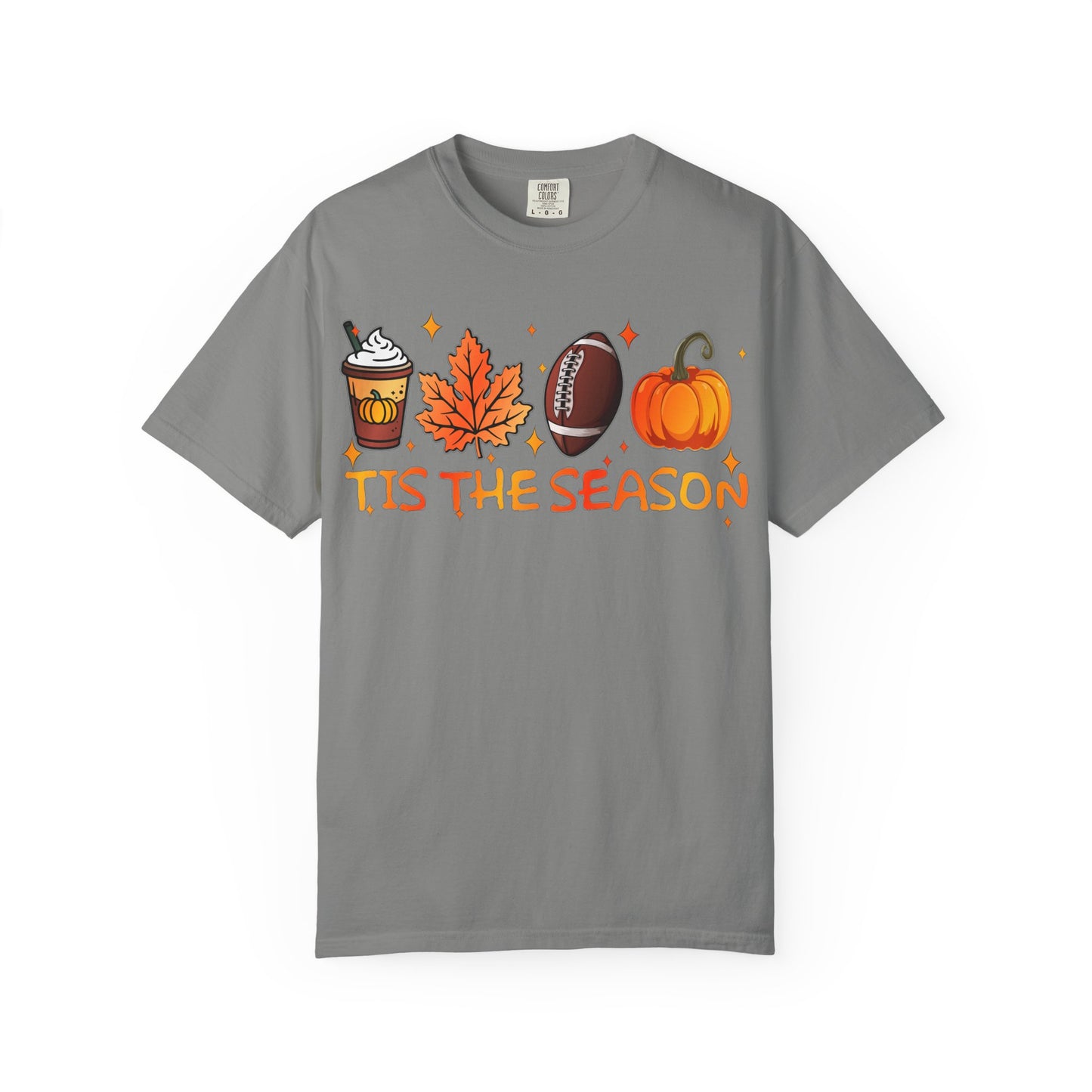 Tis The Season autumn icons T-shirt | coffee leaf football pumpkin