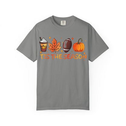 Tis The Season autumn icons T-shirt | coffee leaf football pumpkin