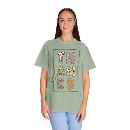 Give Thanks T-shirt | Thanksgiving Leopard Animal Print Letters