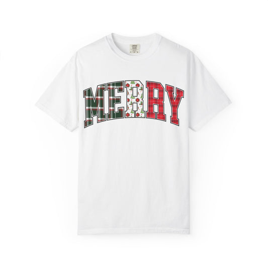 Merry Christmas T-shirt | Xmas Tees |  Xmas Gift Idea | Cute Winter Holiday Outfit | Patchwork Merry Christmas