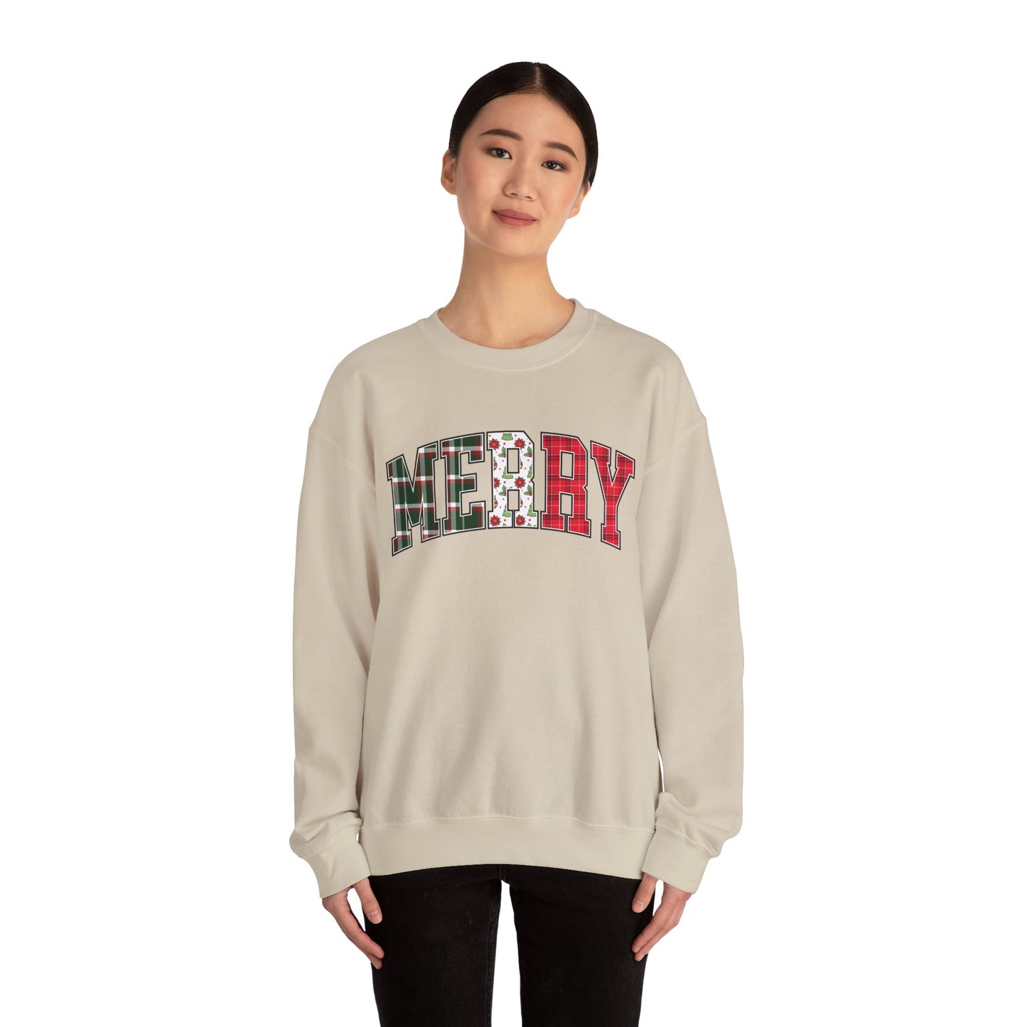 Merry Christmas Sweatshirt | Christmas Family crewneck |  Xmas Gift Idea | Cute Winter Holiday Sweater | Patchwork Merry Christmas