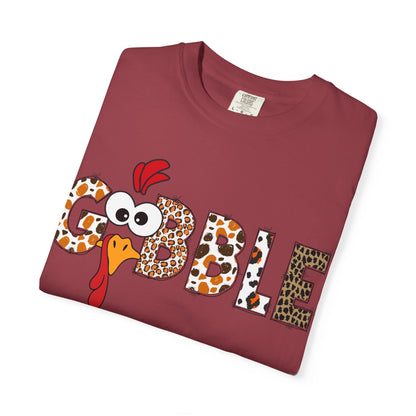 Gobble Turkey Graphic T-shirt | Thanksgiving Turkey Shirt, Leopard Print Letters