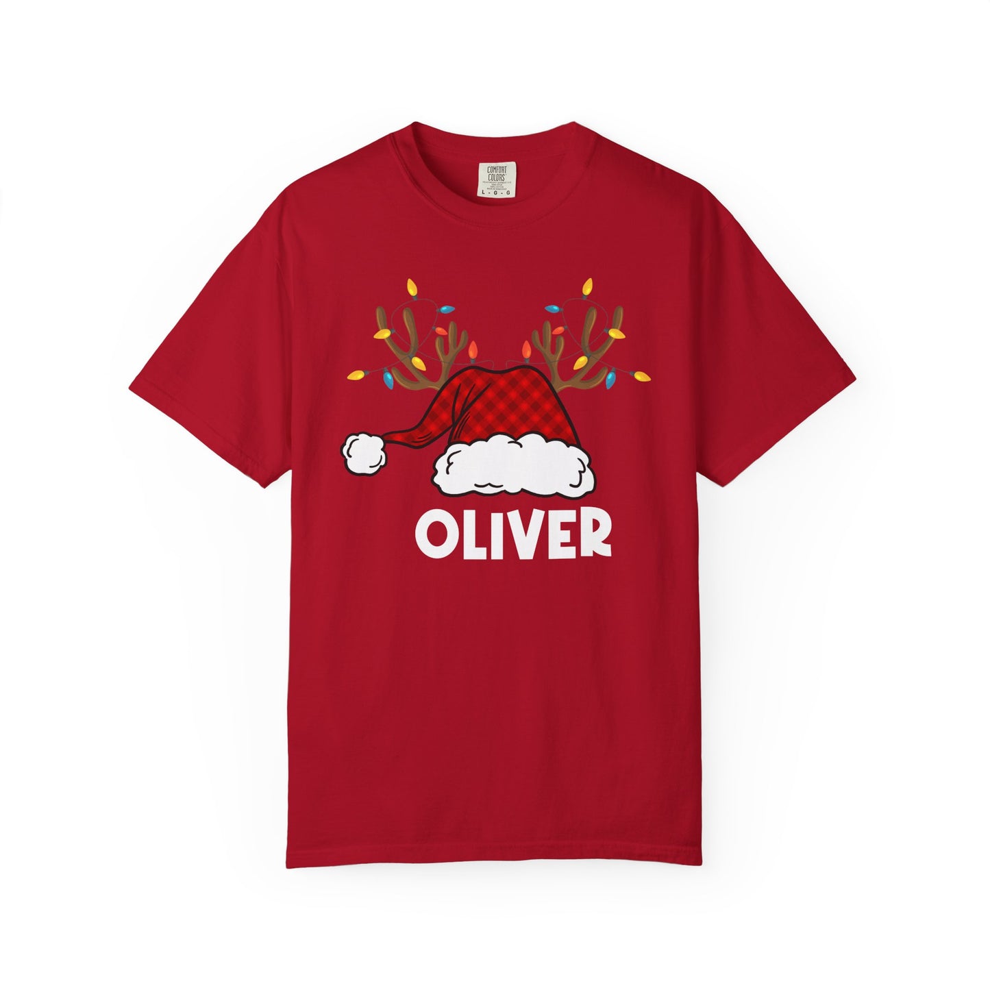 Santa Hat with Reindeer Christmas Tee | Personalized Christmas Sweatshirt | Kids Holiday Shirt | Winter Family Matching