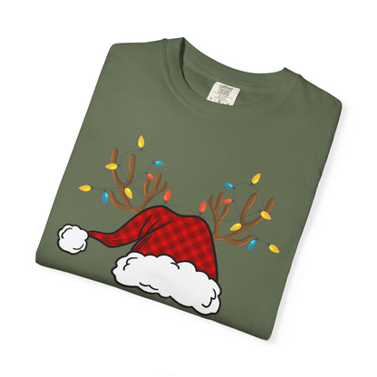 Santa Hat with Reindeer Christmas Tee | Personalized Christmas Sweatshirt | Kids Holiday Shirt | Winter Family Matching