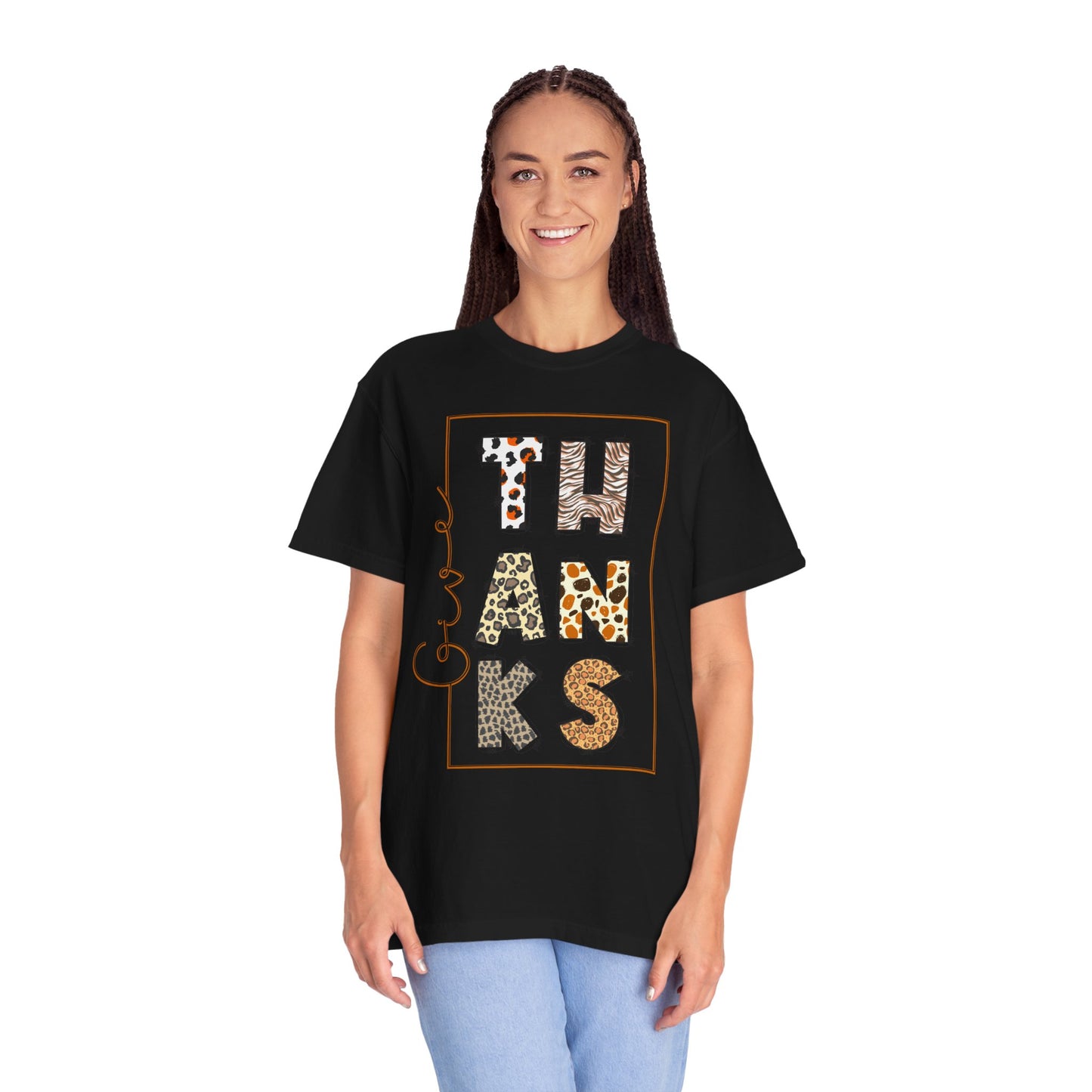 Give Thanks T-shirt | Thanksgiving Leopard Animal Print Letters