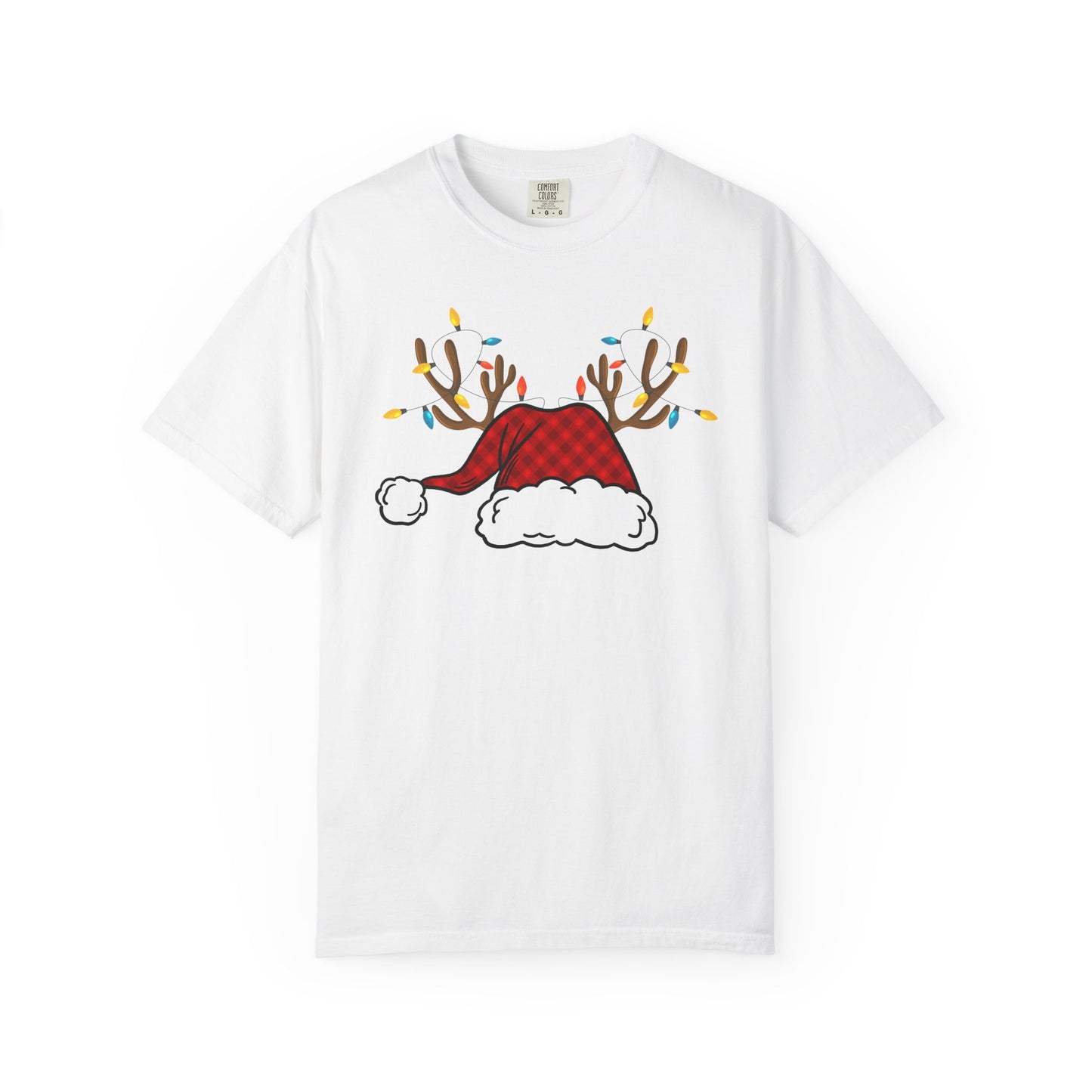 Santa Hat with Reindeer Christmas Tee | Personalized Christmas Sweatshirt | Kids Holiday Shirt | Winter Family Matching