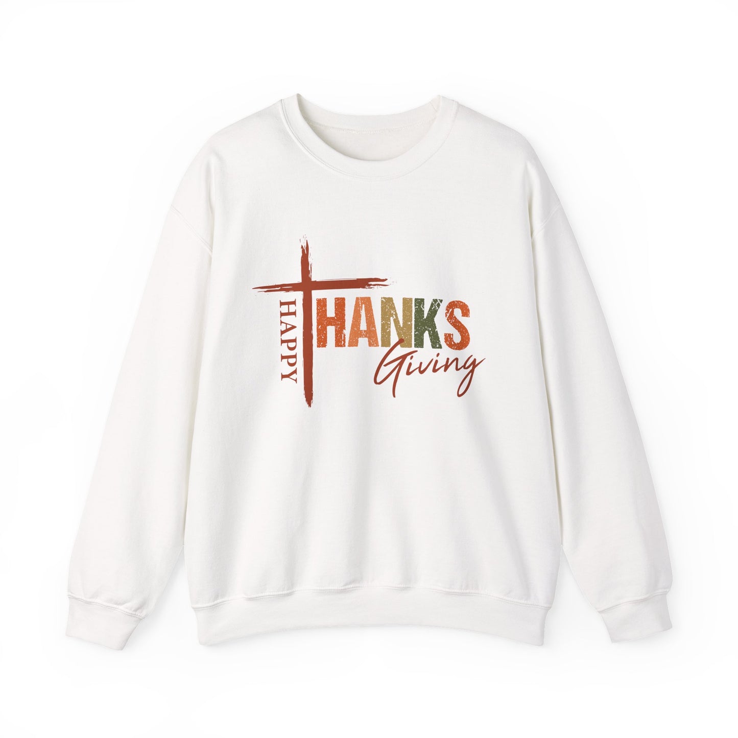 Happy Thanksgiving Cross Typography Sweatshirt | Thanksgiving Sweatshirt