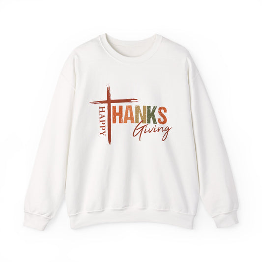 Happy Thanksgiving Cross Typography Sweatshirt | Thanksgiving Sweatshirt