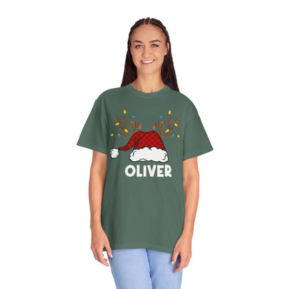 Santa Hat with Reindeer Christmas Tee | Personalized Christmas Sweatshirt | Kids Holiday Shirt | Winter Family Matching