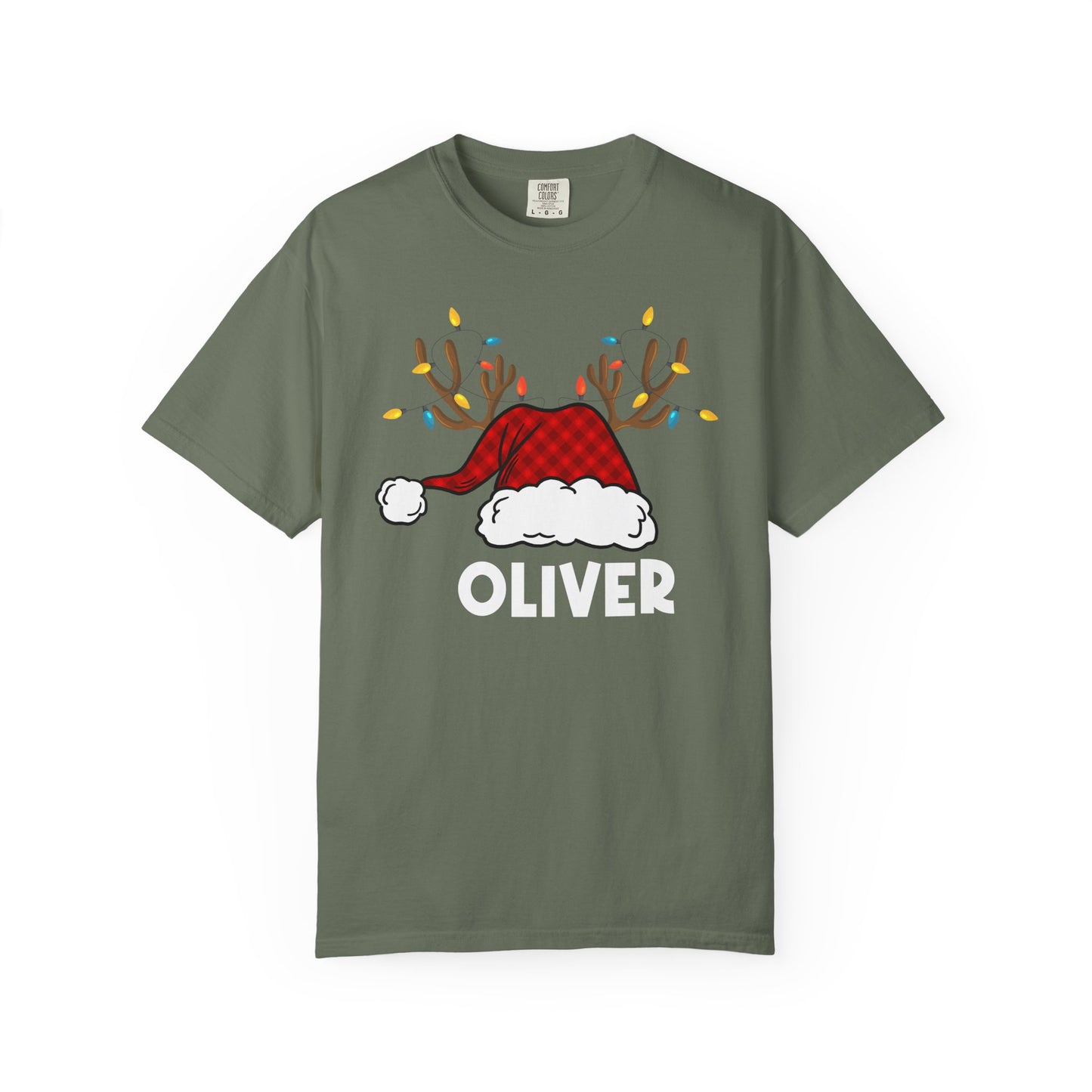 Santa Hat with Reindeer Christmas Tee | Personalized Christmas Sweatshirt | Kids Holiday Shirt | Winter Family Matching