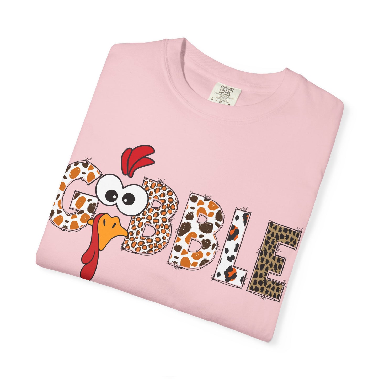 Gobble Turkey Graphic T-shirt | Thanksgiving Turkey Shirt, Leopard Print Letters