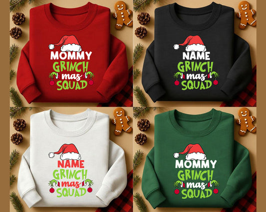 Custom Grinch Mas Family Squad | Christmas Matching Grinch Squad Family Sweatshirt | Personalized Grinch Sewater |
