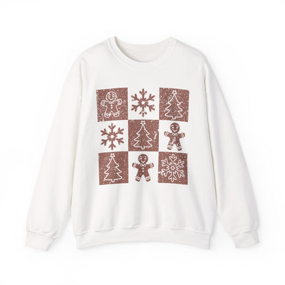 Checkered Gingerbread Sweatshirt | Retro Tree, Snowlake & Gingerbread Sweater for Men | Distressed Christmas Sweatshirt