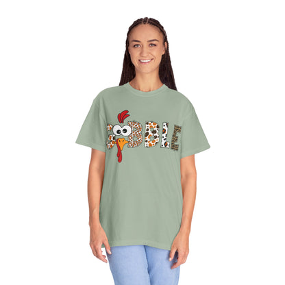 Gobble Turkey Graphic T-shirt | Thanksgiving Turkey Shirt, Leopard Print Letters
