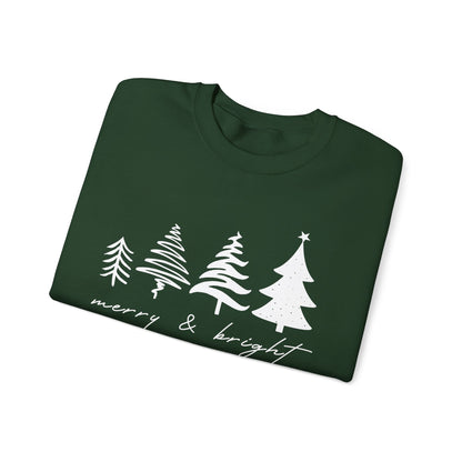 Christmas Trees Sweatshirt |  Merry & Bright Holiday Outfit | Retro Merry Christmas Holiday Gift | Xmas Winter Sweatshirt
