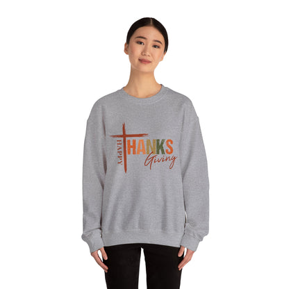 Happy Thanksgiving Cross Typography Sweatshirt | Thanksgiving Sweatshirt