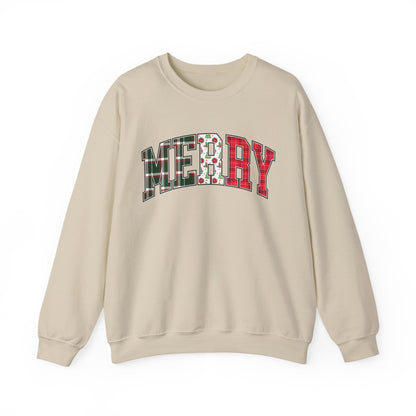 Merry Christmas Sweatshirt | Christmas Family crewneck |  Xmas Gift Idea | Cute Winter Holiday Sweater | Patchwork Merry Christmas