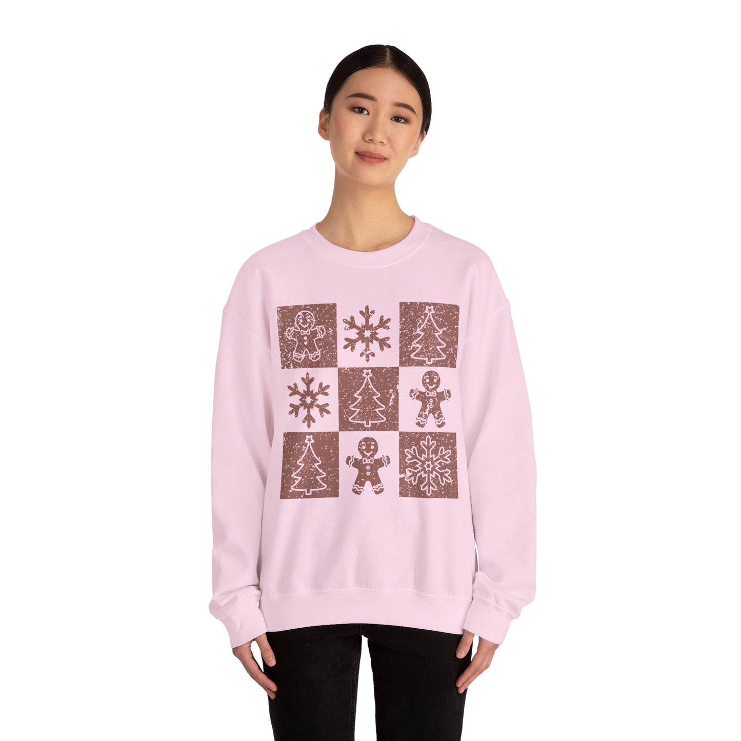 Checkered Gingerbread Sweatshirt | Retro Tree, Snowlake & Gingerbread Sweater for Men | Distressed Christmas Sweatshirt