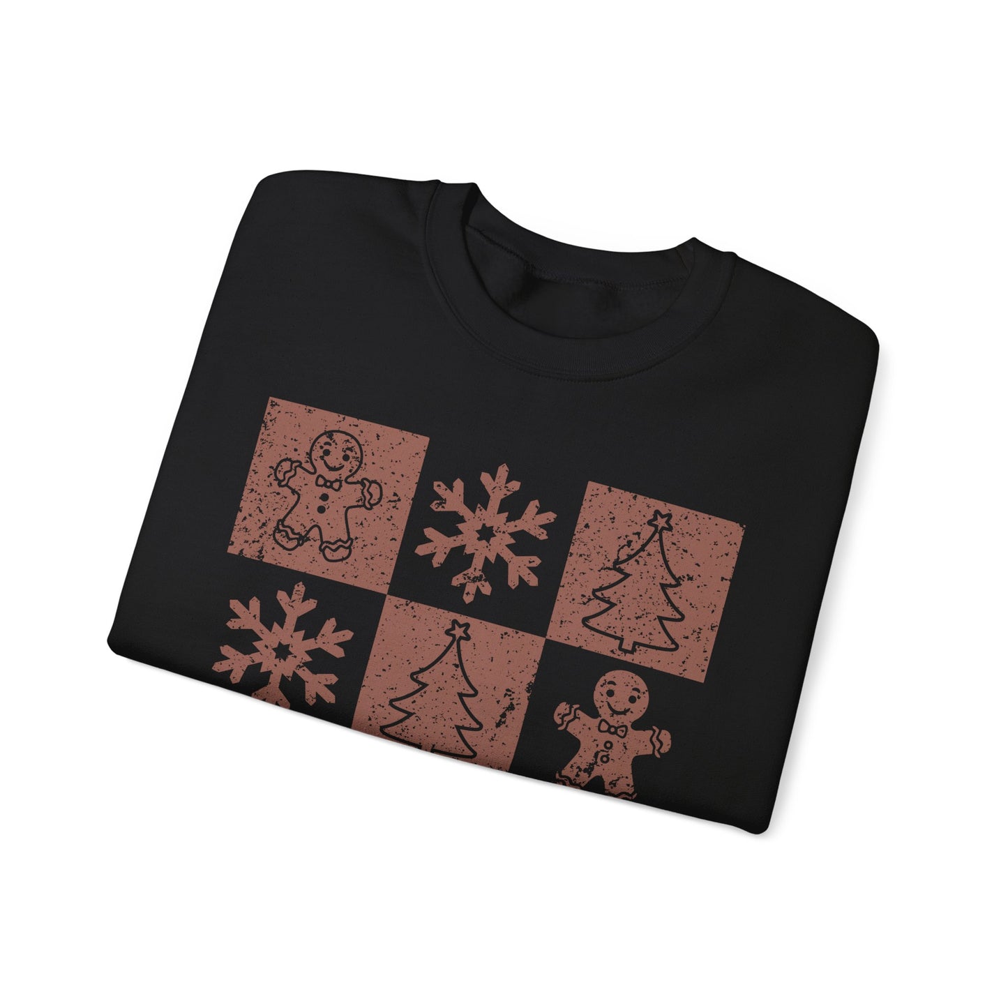 Checkered Gingerbread Sweatshirt | Retro Tree, Snowlake & Gingerbread Sweater for Men | Distressed Christmas Sweatshirt