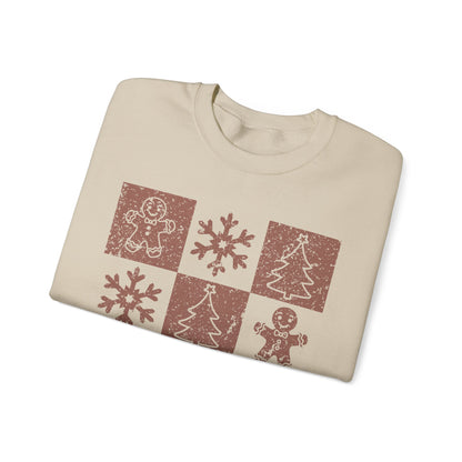 Checkered Gingerbread Sweatshirt | Retro Tree, Snowlake & Gingerbread Sweater for Men | Distressed Christmas Sweatshirt