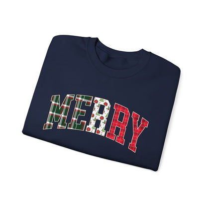 Merry Christmas Sweatshirt | Christmas Family crewneck |  Xmas Gift Idea | Cute Winter Holiday Sweater | Patchwork Merry Christmas