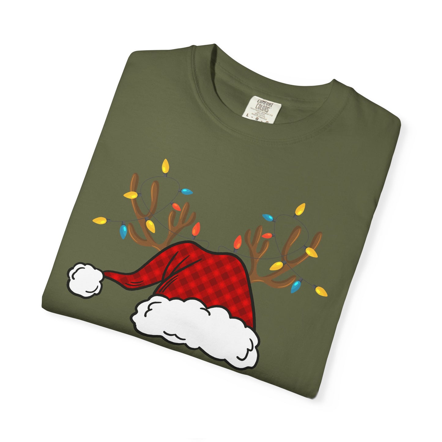 Santa Hat with Reindeer Christmas Tee | Personalized Christmas Sweatshirt | Kids Holiday Shirt | Winter Family Matching