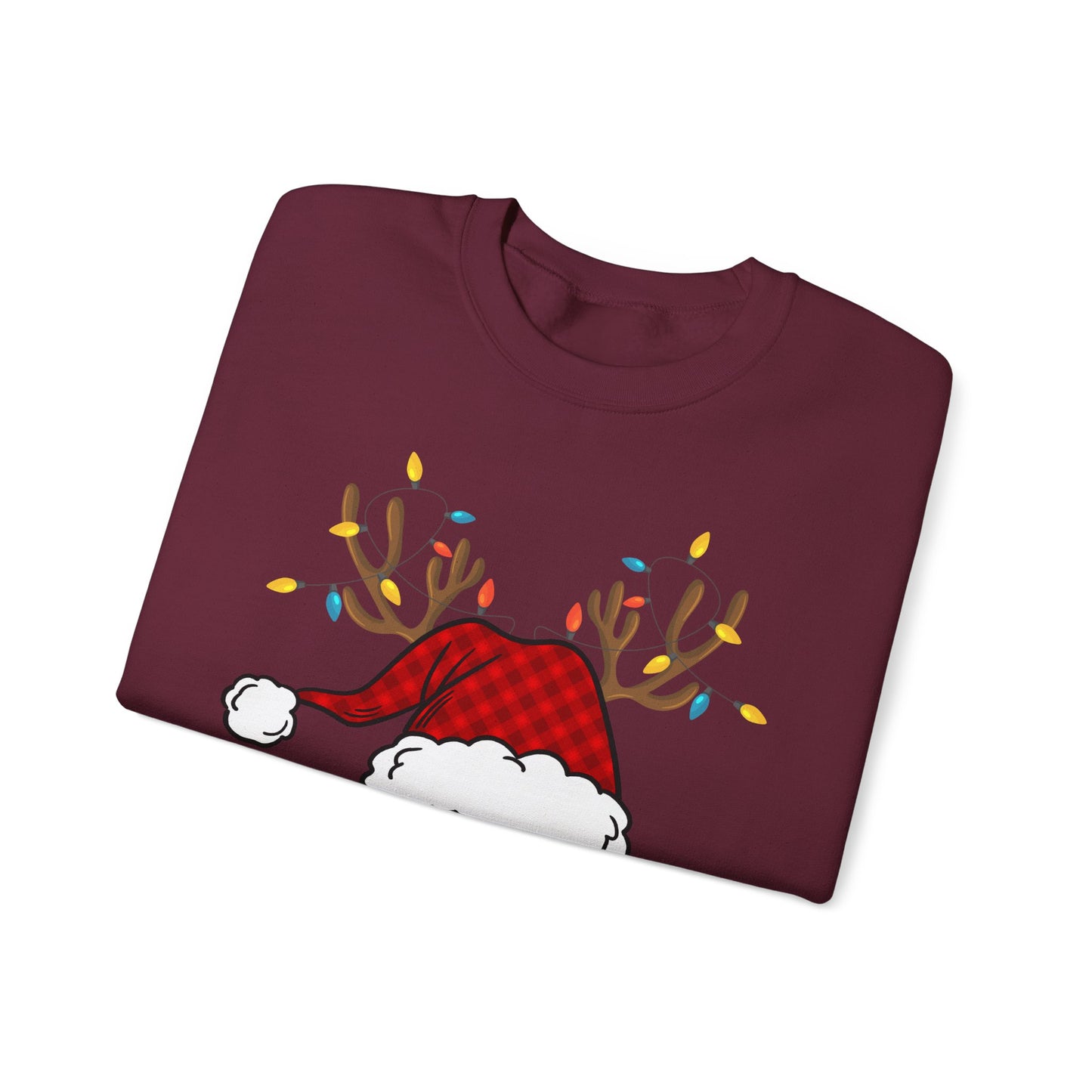 Santa Hat with Reindeer Christmas Tee | Personalized Christmas Sweatshirt | Kids Holiday Shirt | Winter Family Matching