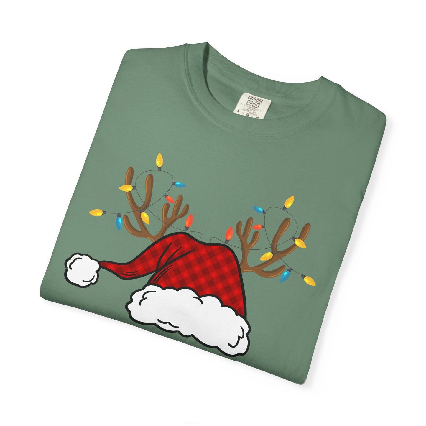 Santa Hat with Reindeer Christmas Tee | Personalized Christmas Sweatshirt | Kids Holiday Shirt | Winter Family Matching