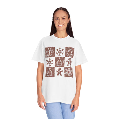 Checkered Gingerbread T-shirt | Retro Tree, Snowlake & Gingerbread tees for Women | Distressed Christmas Shirt | Funny Christmas Outfit