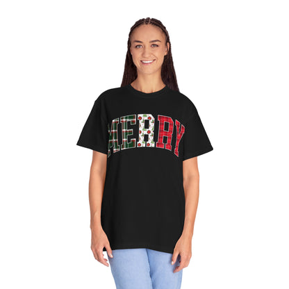 Merry Christmas T-shirt | Xmas Tees |  Xmas Gift Idea | Cute Winter Holiday Outfit | Patchwork Merry Christmas