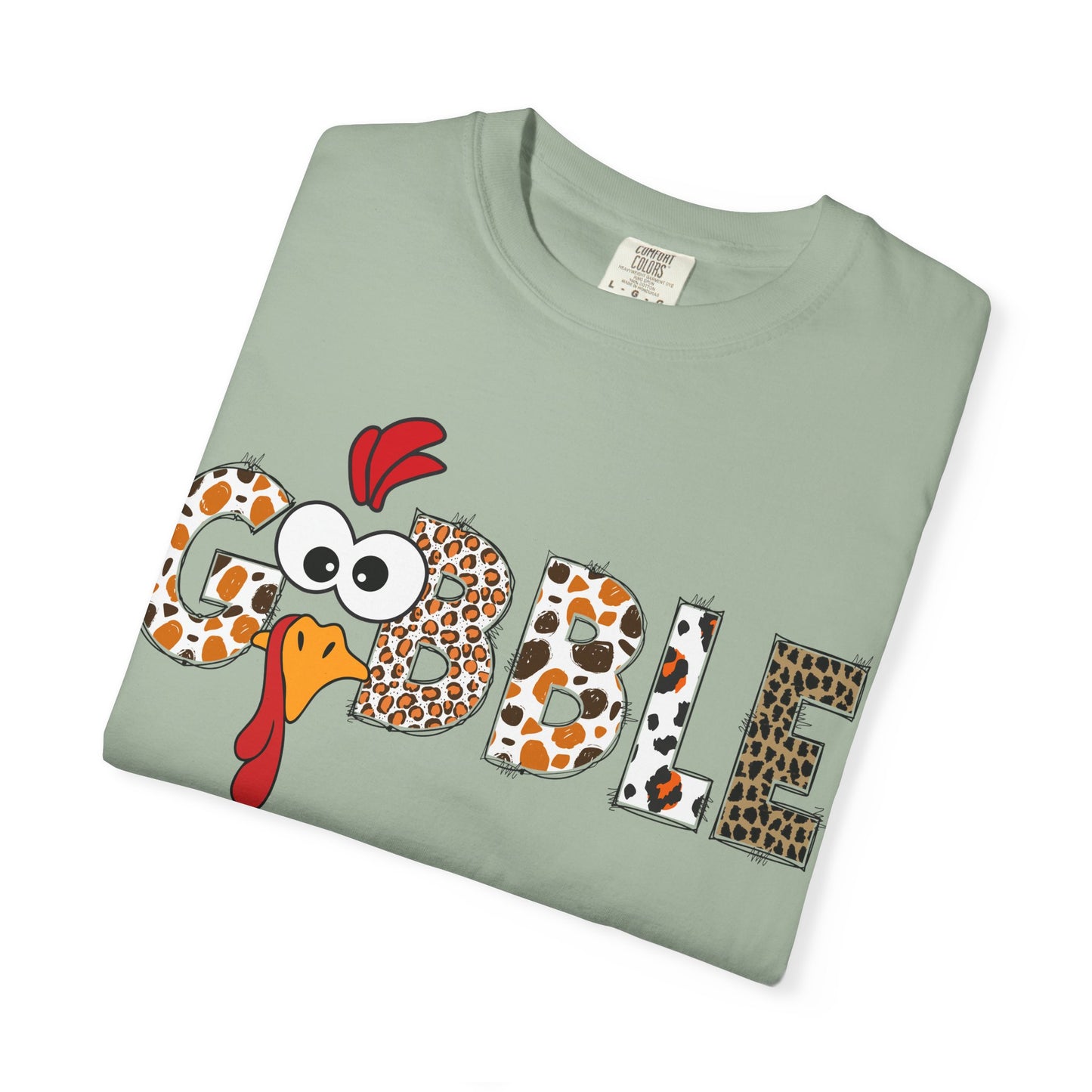 Gobble Turkey Graphic T-shirt | Thanksgiving Turkey Shirt, Leopard Print Letters